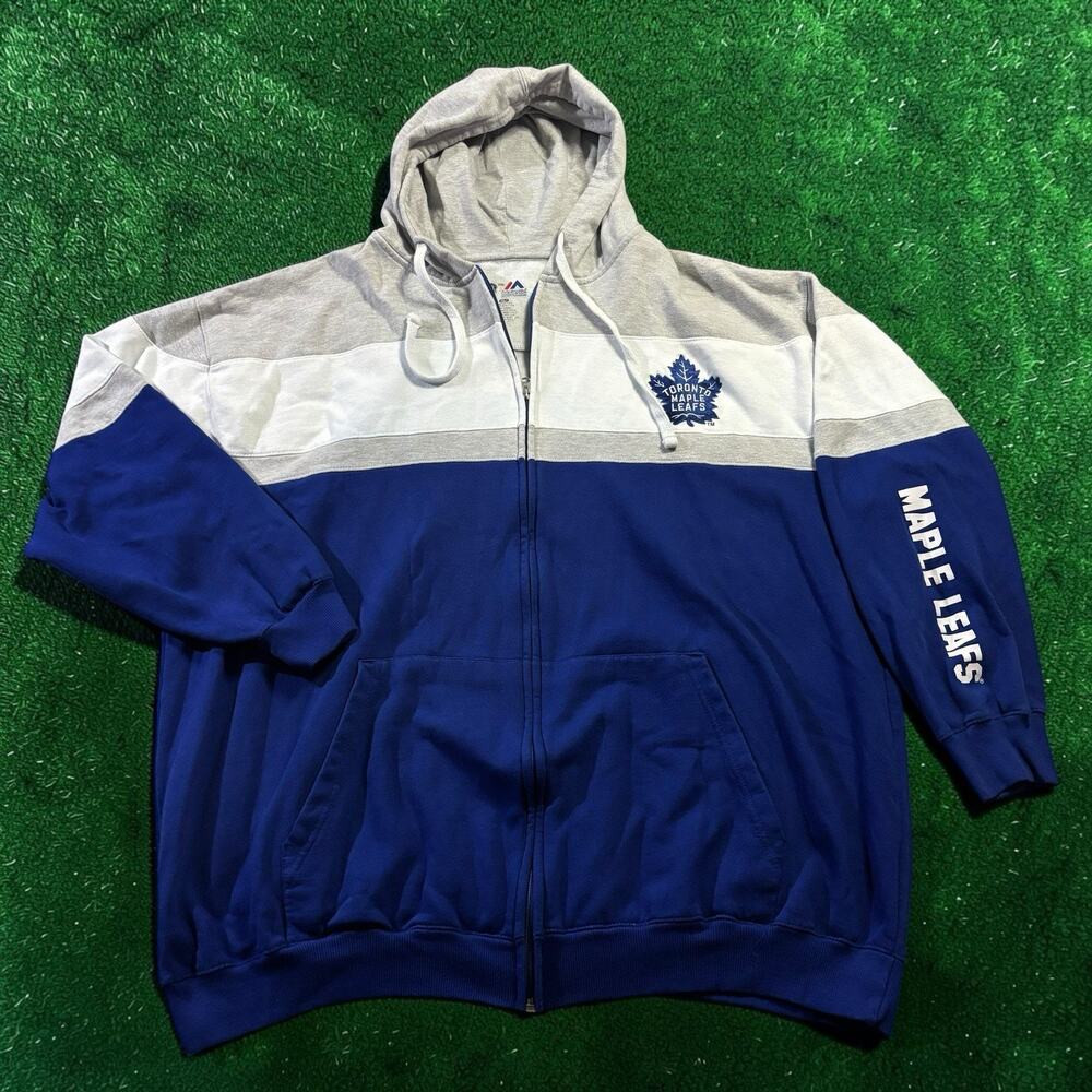 Majestic Toronto Maple Leafs Zip Up Hoodie NHL Jacket Blue Gray Men's 4XLT